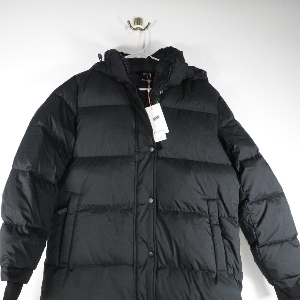 New Quince Women's M Responsible Down Long Puffer Jacket Hooded Black Luxe - Picture 5 of 11